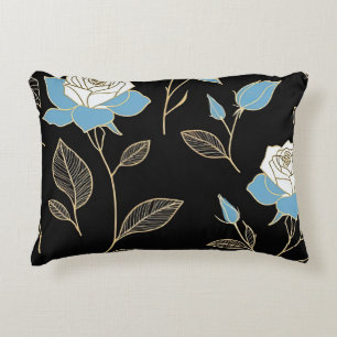 Blue and White Roses with Gold trim Accent Pillow