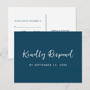Blue and White Rsvp with Script Meal Choice Invitation Postcard