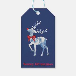Blue and White Rudolph Gift Tag