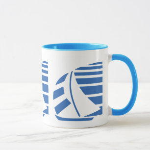 Blue and White Sailboat Coffee Mug