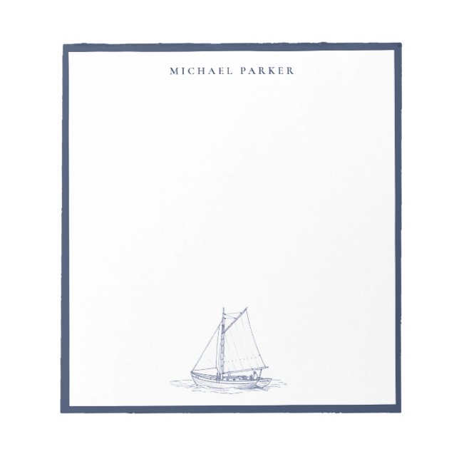 Blue and white Sailboat Nautical  Notepad (Front)