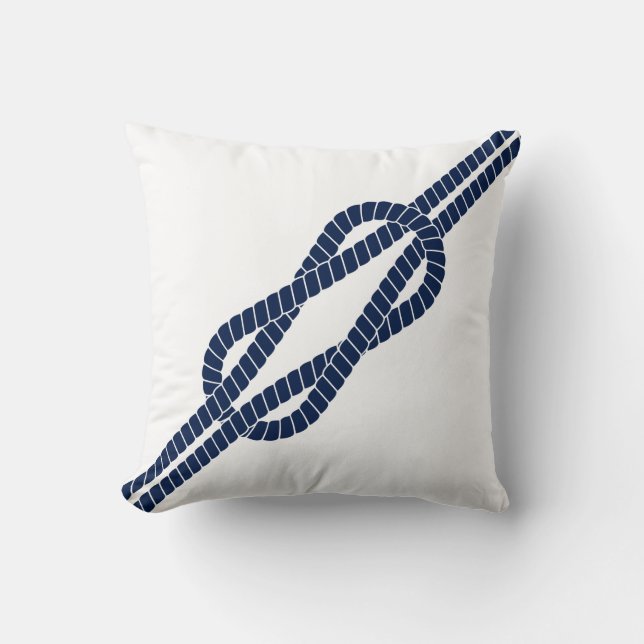Blue and White, Sailing Rope - Nautical Throw Pillow (Front)
