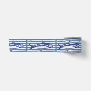 Blue and White Sardines Stripes Satin Ribbon