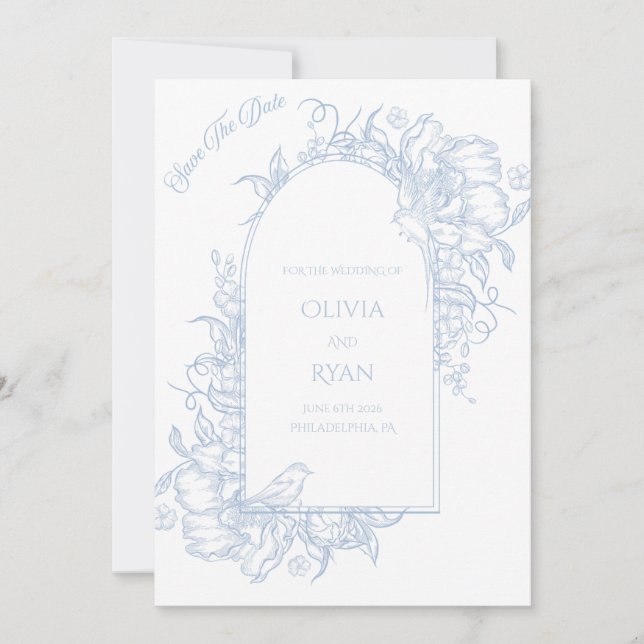 Blue And White Save The Date Invitation (Front)
