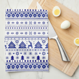 Blue and White Scandinavian Nordic Christmas Kitchen Towel