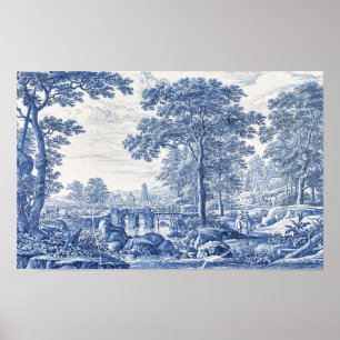 Blue and White Scenic Landscape Poster