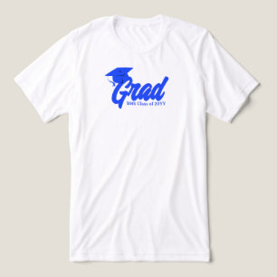 Blue and White School Colors Grad Day Personalized Tri-Blend Shirt