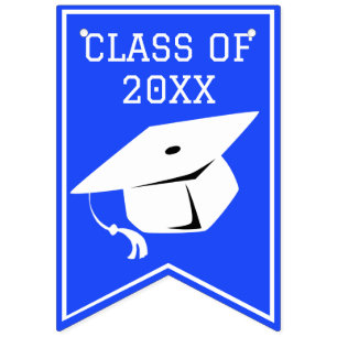 Blue and White School Colours Graduation Party Bunting Flags