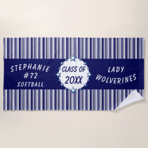 Blue and White School Graduation Personalized Beach Towel