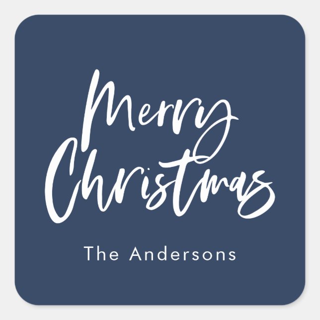 Blue and white script merry Christmas Square Sticker (Front)