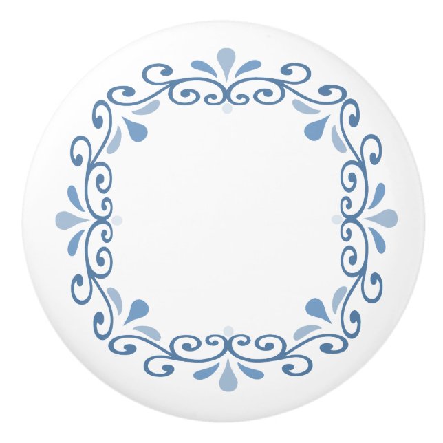 Blue and white scroll pattern ceramic knob (Front)