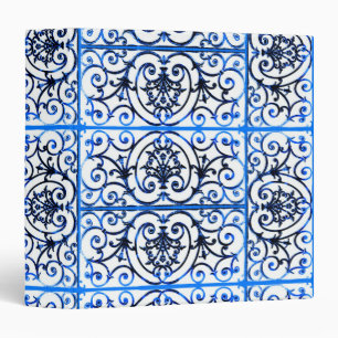 Blue and white scrollwork pattern binder