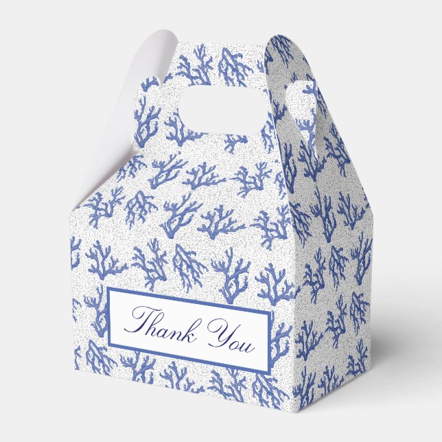 Blue and white sea coral allover  favor box (Front Side)