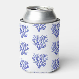 Blue and white sea coral can cooler