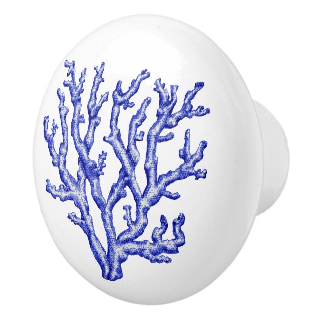 Blue and white sea coral ceramic knob (Right)