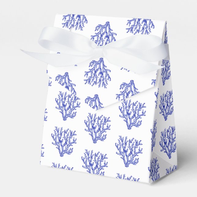 Blue and white sea coral favor box (Front Side)