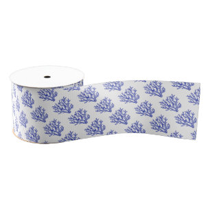 Blue and white sea coral grosgrain ribbon