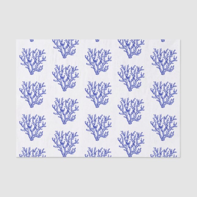 Blue and white sea coral large tissue paper (Front)