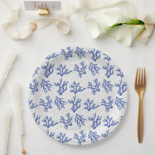 Blue and white sea coral paper plate