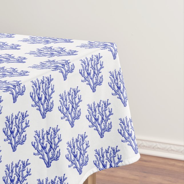 Blue and white sea coral tablecloth (In Situ)