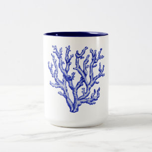 Blue and white sea coral Two-Tone coffee mug