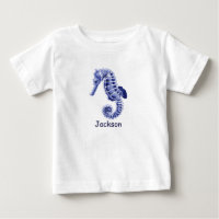 Blue and white seahorse