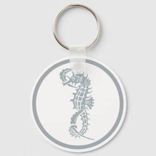 Blue and White Seahorse Logo Keychain