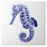 Blue and white seahorse  tile<br><div class="desc">This cute blue and white seahorse is great framed or for use in the bathroom or a beach house.</div>