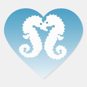 Blue and White Seahorses Kissing Heart Sticker