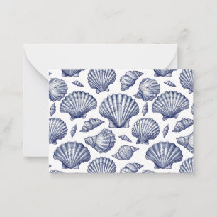 Blue and White Seashell Clam Shell Notecards
