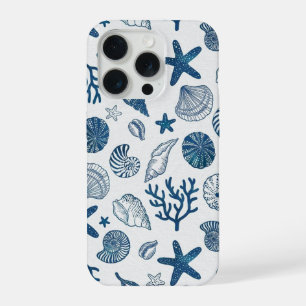 Blue and White Seashell Pattern – Coastal Ocean Ae iPhone 15 Pro Case