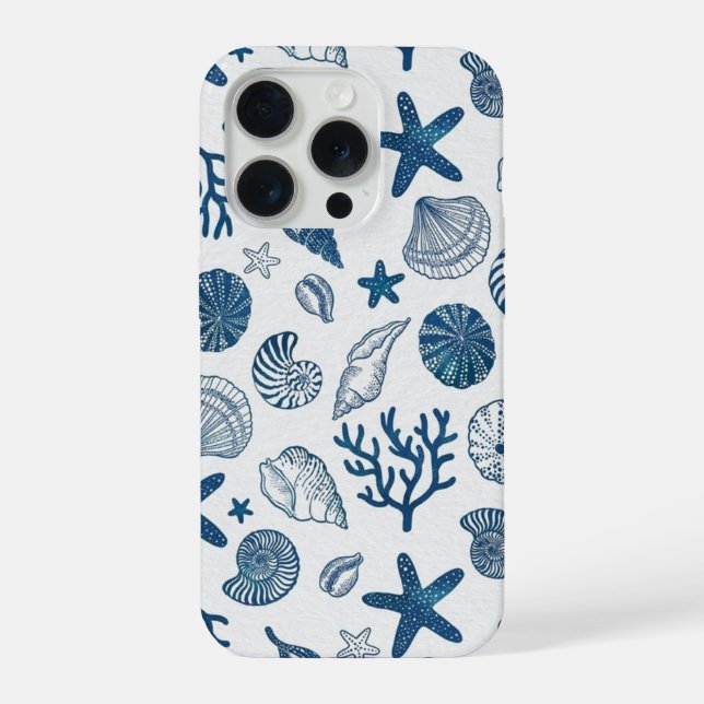Blue and White Seashell Pattern – Coastal Ocean Ae iPhone Case (Back)