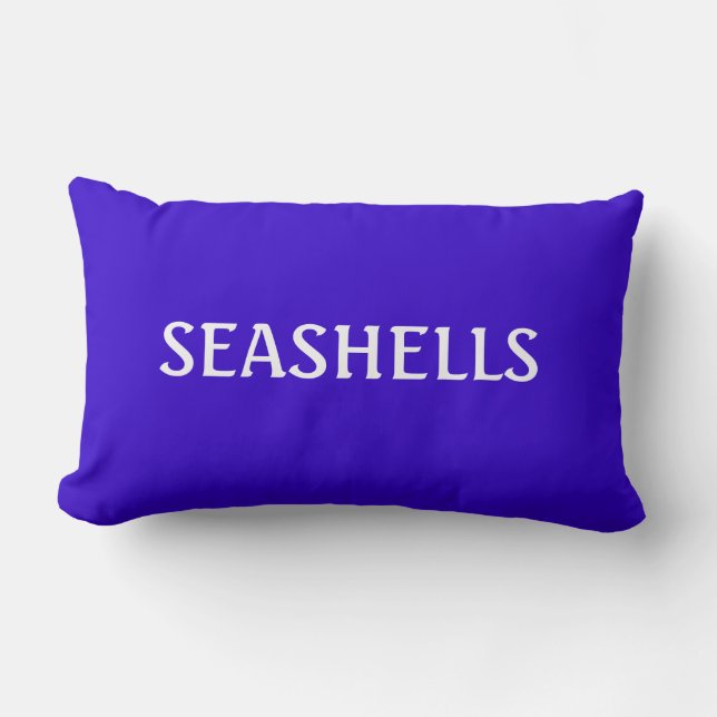 Blue and White SEASHELL Word Ocean Beach Theme Lumbar Pillow (Front)