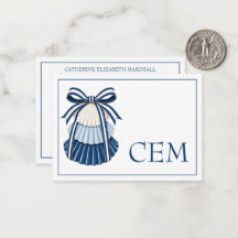 Blue and White Seashells and Ribbons Monogram