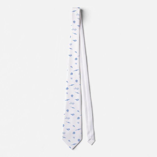 Blue and White Seashells and Starfish pattern tie (Front)