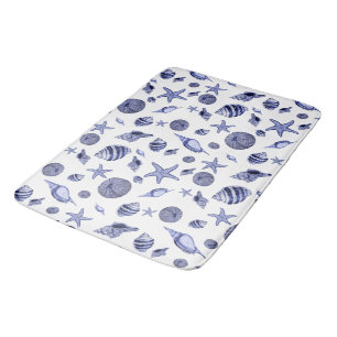 Blue and white seashells  bath mat