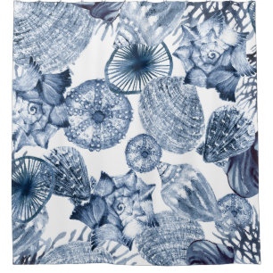 Blue and White Seashells Coastal Design
