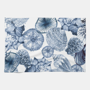 Blue and White Seashells Coastal Design Kitchen Towel