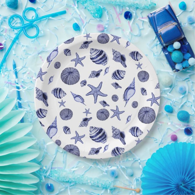 Blue and white seashells  paper plate (Party)