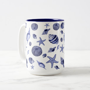 Blue and white seashells  Two-Tone coffee mug