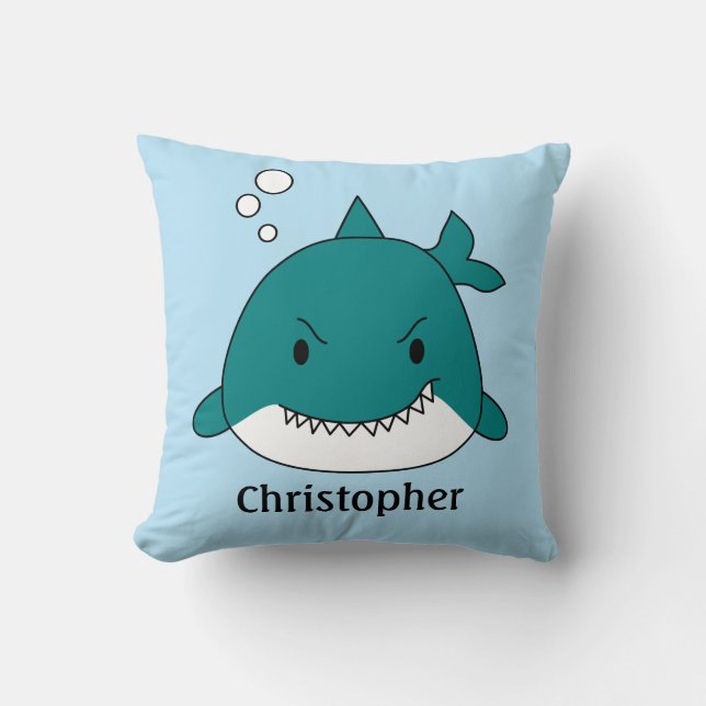 Blue And White Shark Personalized  Throw Pillow (Front)