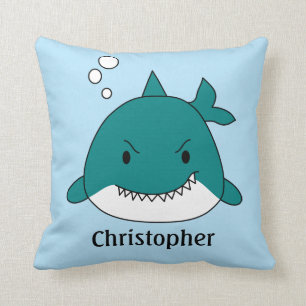 Blue And White Shark Personalized  Throw Pillow