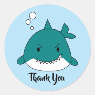 Blue And White Shark Thank You Classic Round Sticker