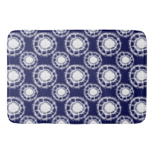 Blue and White Shibori Circles Pattern  Bath Mat