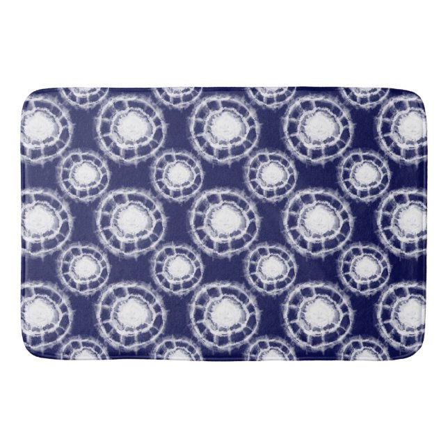 Blue and White Shibori Circles Pattern  Bath Mat (Front)
