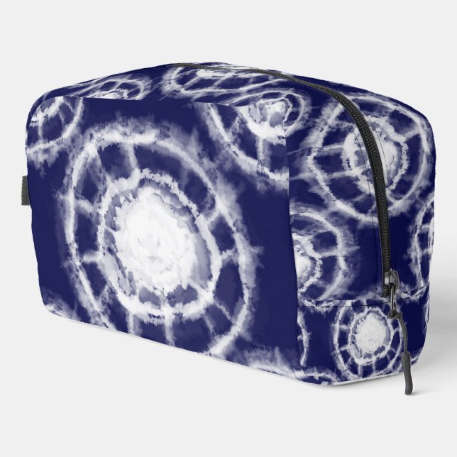 Blue and White Shibori Circles Pattern  Dopp Kit (Right Corner)