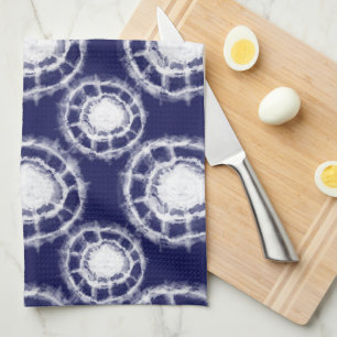 Blue and White Shibori Circles Pattern  Kitchen Towel