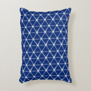 Blue and White Shibori Lines Pattern  Accent Pillow