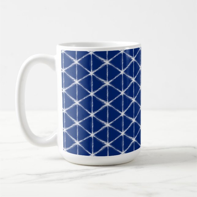 Blue and White Shibori Lines Pattern  Coffee Mug (Left)