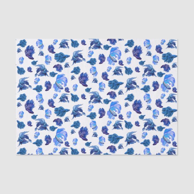 Blue and white Siamese fighting fish Tissue Paper (Front)